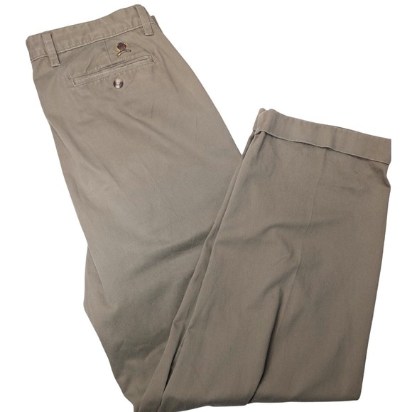 Vintage Tommy Hilfiger Men's‎ Brown Khaki Pleated Pants Cuffed Size 36x32 Preppy - Picture 2 of 5